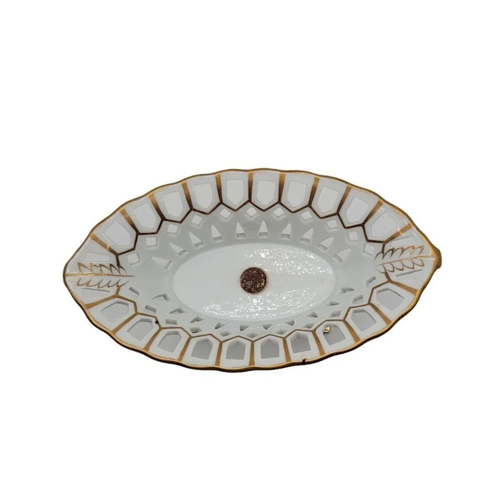 Vintage French Style Gilted Footed‎ Reticulated Compote Aprox 8